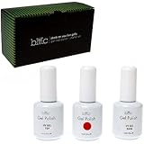 BMC UV LED Gel Nail Art Polish 3pc Kit One Color Red Top Base Coat Manicure Set