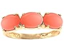 14K Yellow Gold Oval Three-Stone Ring-Coral-full, half sizes from 5-8.5