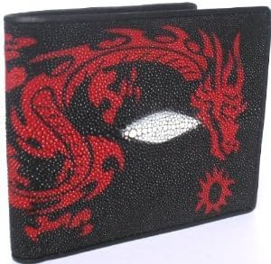 100% GENUINE STINGRAY SKIN LEATHER BIFOLD WALLET WITH DRAGON (BEST SELLER IN U.S.A.) *BRAND NEW* FINEST HANDMADE, HIGH QUALITY LEATHERS UNIQUE, BEAUTY AND DURABILITY