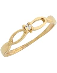 14k Yellow Gold with Dimond Petite Stylish Wave Band Baby Girls Ring