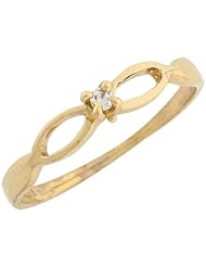 10k Yellow Gold with Diamond Petite Stylish Wave Band Baby Girls Ring