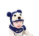 Ohpa子供用ニット帽＋マフラー ニットキャップ 男女兼用 セット耳まで 頭＆首まであたたか(ブルー)