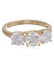 18k Yellow Gold Plated Sterling Silver Round Diamond Simulant Yesterday, Today, Tomorrow 3-Stone Ring, (3.24 cttw), Size 6