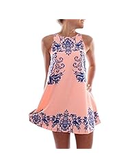 Sexy A-line Sleeveless Above the Knee Floral Print Summer Chiffon Mini Dress 