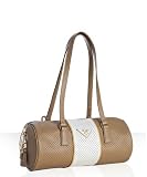 Prada natural perforated saffiano stripe barrel bag