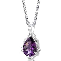 Imperial Beauty: Sterling Silver 1.50 carats Pear Shape Checkerboard Cut Amethyst Pendant with 18 inch Silver Necklace and Free Shipping