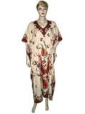 Caftan Dress Coverup Red Black Paisley Print Satin Crepe Resort Wear Kaftan