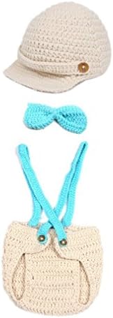 CSZ Crochet Baby Boy Cap Beanie with Suspenders Bowtie Diaper Outfit Photo Props