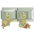 Animal Disney Gold Tweedledee Tweedledum Licensed Italian Charms Bracelet Link