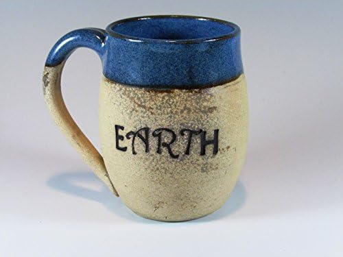 Earth Quote Mug Blue and Bare clay Handmade Wheel Thrown Stoneware Pottery