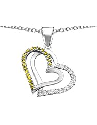 Original Star K (tm) Round Simulated Citrine Double Hearts Pendant in 925 Sterling Silver