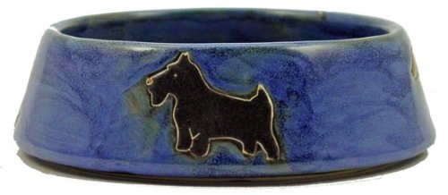 MARA STONEWARE COLLECTION - 16 Oz. Pet Feeding Or Water Dish Blue Bowl - Abstract Puppy Dog Design