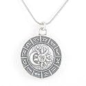 Astrological Zodiac Wheel Pendant in Sterling Silver on a 20" Rhodium Snake Chain, #8126