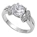 (ARCZ103021) Stunning Silver Engagement Ring, Designed with a Round Center Stone and Round Side Stones, Crafted with AAAAA Diamond-Colored Cubic Zirconia, 3.00 Carat Total Weight, Made with Authentic .925 Sterling Silver, Ring Size -