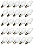 White C7 Candelabra Screw (E12) Base Ceramic Christmas Holiday Light Bulb Replacement 25 Pack