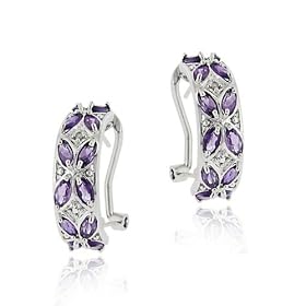 Sterling Silver 3.36ct. Amethyst and Diamond Half Hoop Earrings by