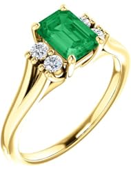 18K Yellow Gold 7.00x5.00mm Emerald Cut Chatham Created Emerald and Diamond Ring -- LIFETIME WARRANTY