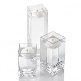 Set of 3 Square Vases and 3 Floating Candles 3", White
