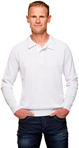 UGHOLIN Men's Mercerized Cotton Polo Sweater, White, L