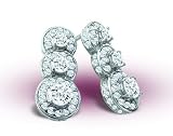 14K White Gold Three Diamond Micropave Earrings - GH I1 - 0.66 Ct. to 1.50 Ct.