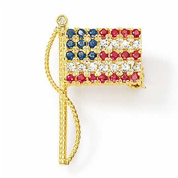 14k White Gold Ruby Sapphire And Diamond Flag Pin