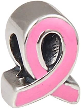 Choruslove Breast Cancer Awareness Charm 925 Sterling Silver Pink Ribbon Bead for European Bracelet