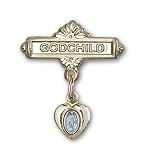 Baby Badge with Gold Plate over Sterling Silver Blue Miraculous Charm and Gold Filled Godchild Badge Pin