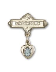 Baby Badge with Gold Plate over Sterling Silver Blue Miraculous Charm and Gold Filled Godchild Badge Pin
