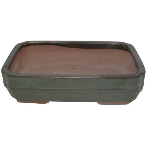 23cm green glazed bonsai pot