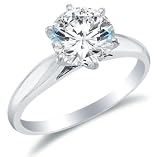 Solid 14k White OR Yellow Gold Classic Traditional Round Brilliant Cut Solitaire Highest Quality CZ Cubic Zirconia Engagement Ring 1.0ct.