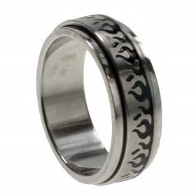 316L Stainless Steel Spinner Ring with Flames, Width: 8mm, Sizes: 9.0-14.0