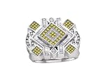 2.05CTW Mens Invisible Set Princess, Round And Baguette Cut White and Canary Diamond Ring