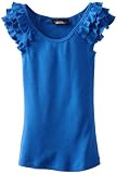 Amy Byer Girls 7-16 Ribbed Knit Top with Ruffle Shoulder, Royal Blue, Medium