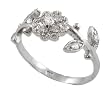 Sterling Silver Flower and Leaves CZ Ring