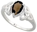 Sterling Silver Celtic Ring, w/ Pear Cut Natural Smoky Topaz Stones, 5/16" (8mm) wide, size 6