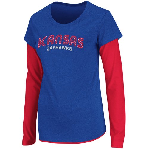 Kansas Jayhawks Ladies Cascade Double Layer T-Shirt - Royal Blue (Large)