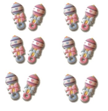Baby Shower Cake Decorations - Baby Rattles Shaped Edible Hard Sugar Decorations (12 pcs) by Baking Supplies