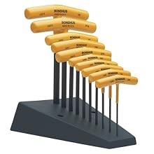 Bondhus 13390 Set of 10 Hex T-handles with Stand, sizes 3/32-3/8-Inch