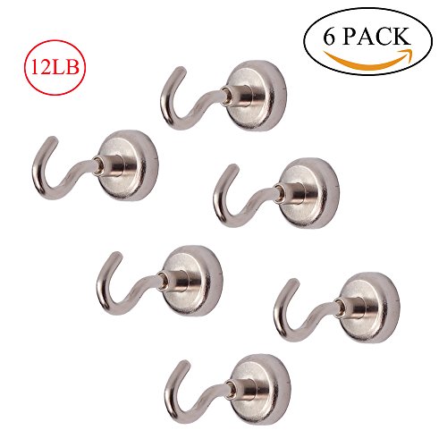 6Pack-12 Pound magnetic hooks,Ankier Powerful Heavy Duty Neodymium Magnet hooks fits for key,spoon,towel And other small gadgets