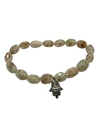 Natural Quartz Beads Hamsa Charm Handmade Cord Bracelet Silver Christmas Jewelry