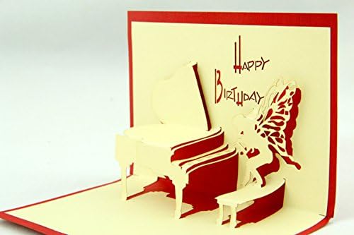 Qubiclife Handmade Creative Artistic 3D Stereo Pop Up Hollow Paper-Cut Christmas Invitations Cards Greeting Thank You Cards Papercraft Postcards-Piano