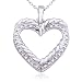 SS Platinum Plated Genuine Diamond Accent Pave Open Heart Pendant on 18" Chain