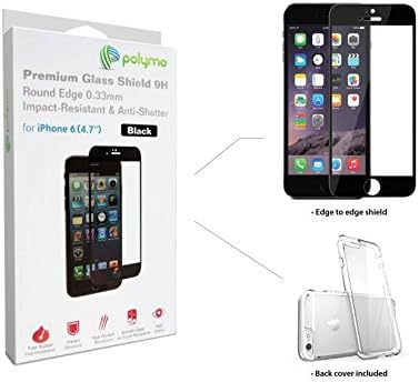 iPhone 6 (4.7 inch, BLACK Color) Edge to Edge HD Clear Ballistic Glass Screen Protector with BONUS Clear Snap-On Case. Never Leave iPhone Screen Edges Exposed Again With Full Screen Protection - Limited Time Offer! - Polymo Glass Shield