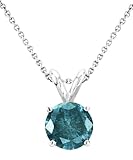 14k White Gold, Round, 4-Prong Dark Blue Diamond Pendant (1/2 ct)
