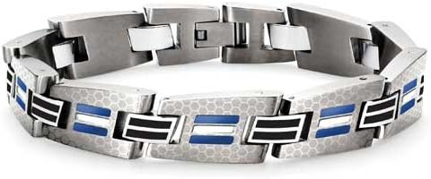 Tonino Lamborghini Corsa Collection Stainless Steel Bracelet Carbon Fiber and Blue Crystal Stones