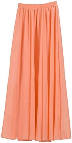 Iyoway Womens Double Layer Chiffon Pleated Retro Long Skirt Elastic Waist Light Brick 90cm