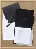Black Gradaution Cap and Tassel cover with blank printable insert for invitation or announcement in 25 count kit with envelopes - displayed open and folded