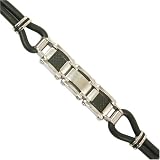 Stainless Steel and Black Rubber and Carbon Fiber Link ID Bracelet in a Gift Box by Bucasi