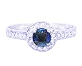 14K Yellow or White Gold Medium Round Gemstone and Diamond Engagement Ring-Blue Sapphire-full, half sizes from 5-8.5