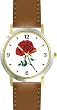 Red Rose - Flower - WATCHBUDDY&reg; DELUXE TWO-TONE THEME WATCH - Arabic Numbers - Brown Leather Strap-Children's Size-Small ( Boy's Size & Girl's Size )